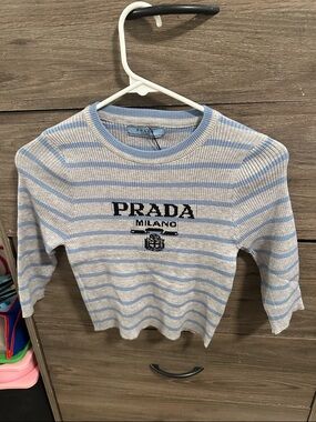 Milano Striped Knit tank Top in Light Blue and Cream size XS